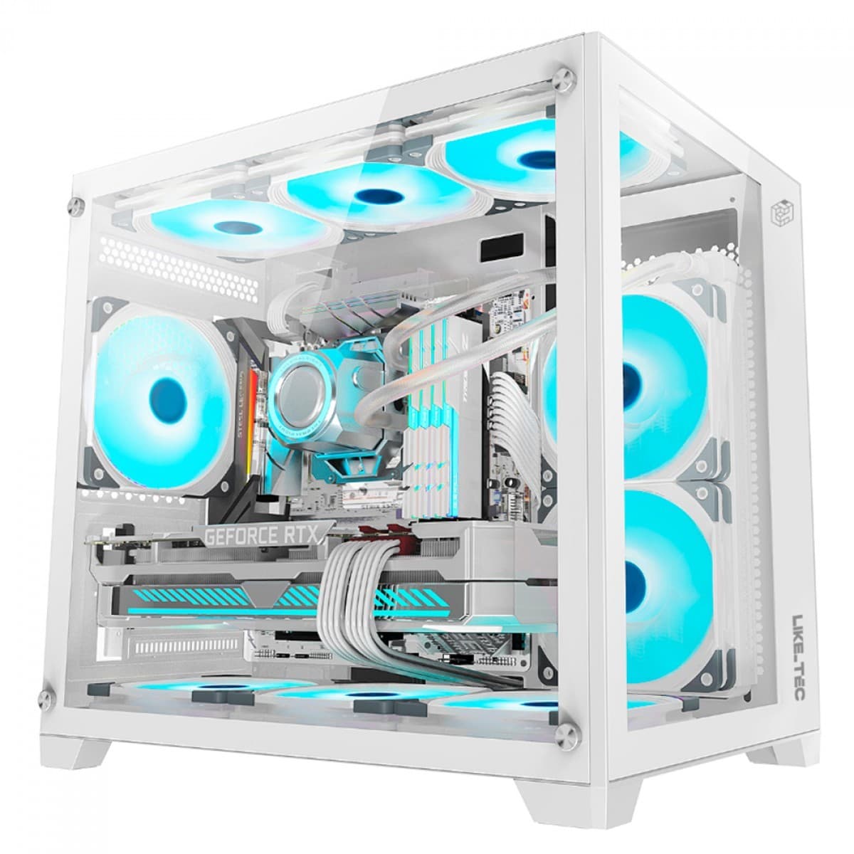 Gabinete Gamer Liketec Cube Kirra Snow Mid Tower Vidro Com 4 Fans - foto 1