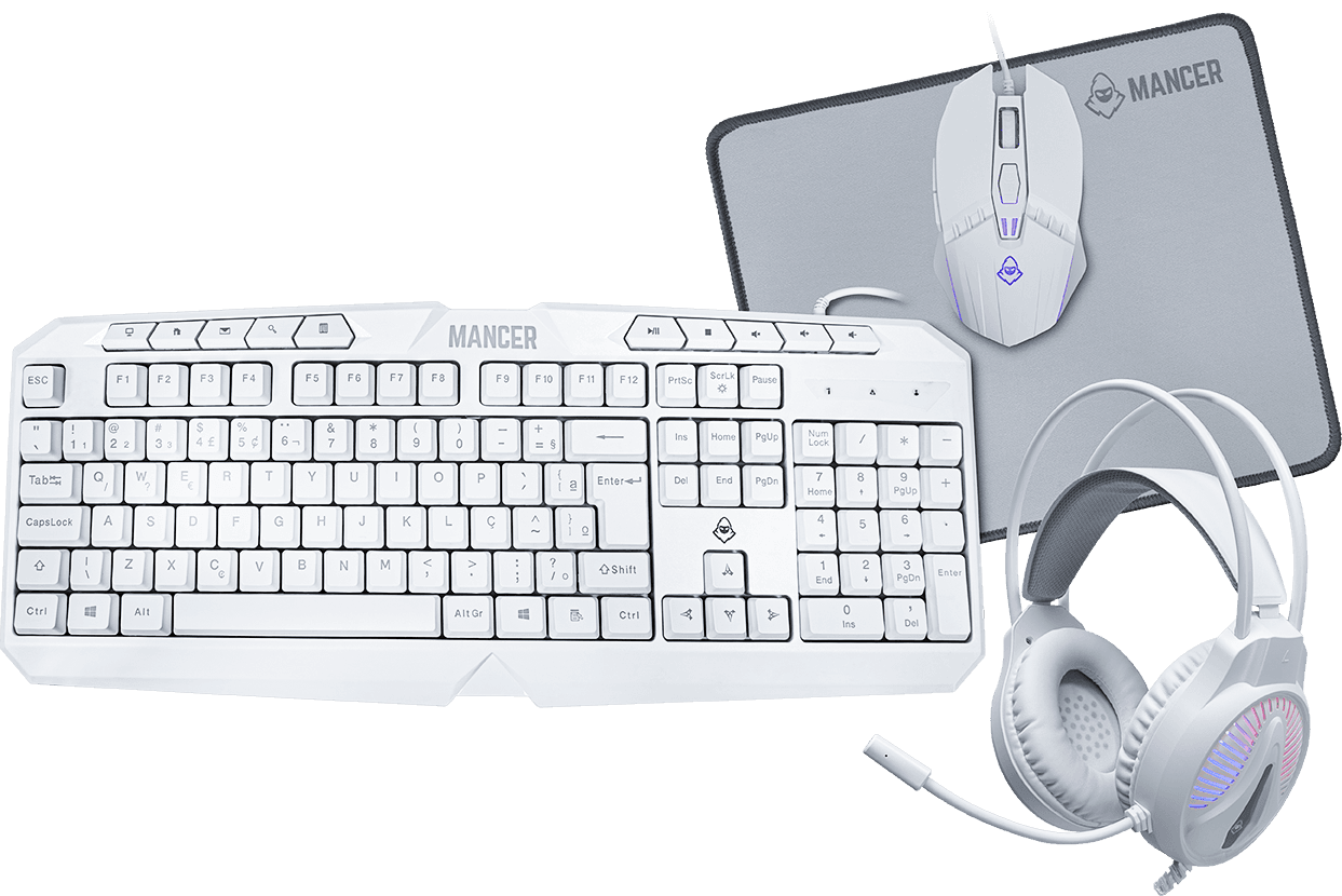 Combo Gamer Mancer ORC V2 4x1, Rainbow, Teclado ABNT2, Mouse 6400DPI, Mousepad Pequeno, Headset Drivers 40mm, Branco, MR - miniatura 2