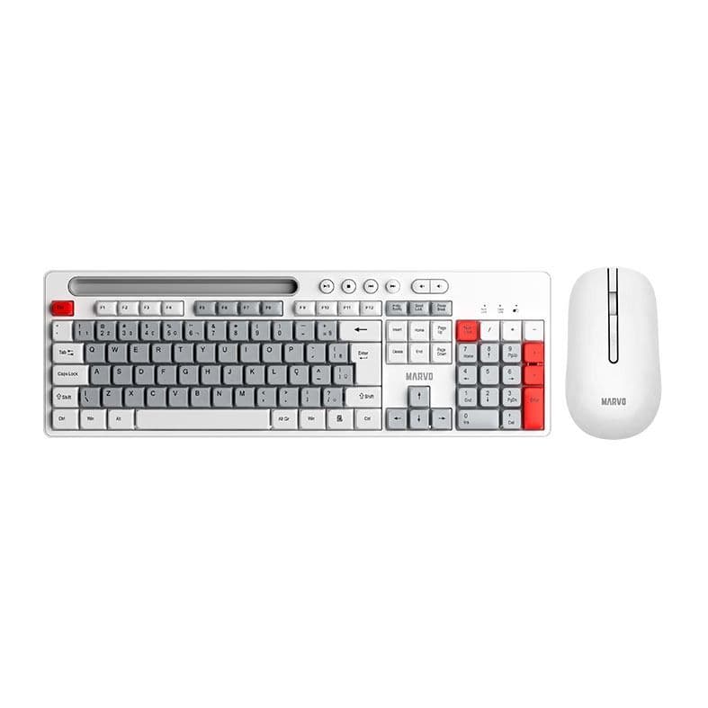 Kit Teclado e Mouse Marvo WS009, ABNT2, 1600DPI, Wireless, Branco e Cinza, WS009-PT