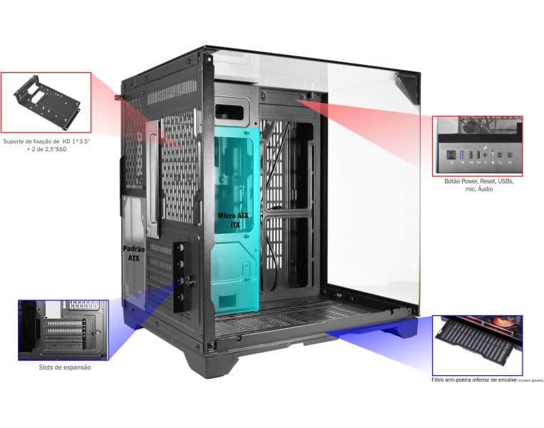 Gabinete Gamer AQUÁRIO VISÃO INFINITA CG-K3D3 MICRO ATX - miniatura 10