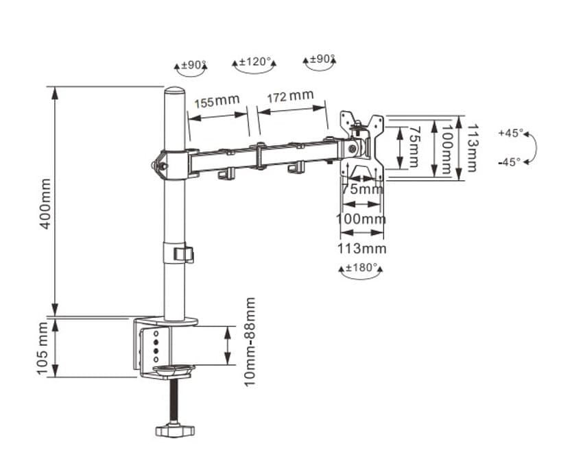 Suporte Articulado Para Monitor Zinnia TMS 100, 13 Pol. a 27 Pol., Preto, ZNO-TMS100-BL01 - miniatura 5