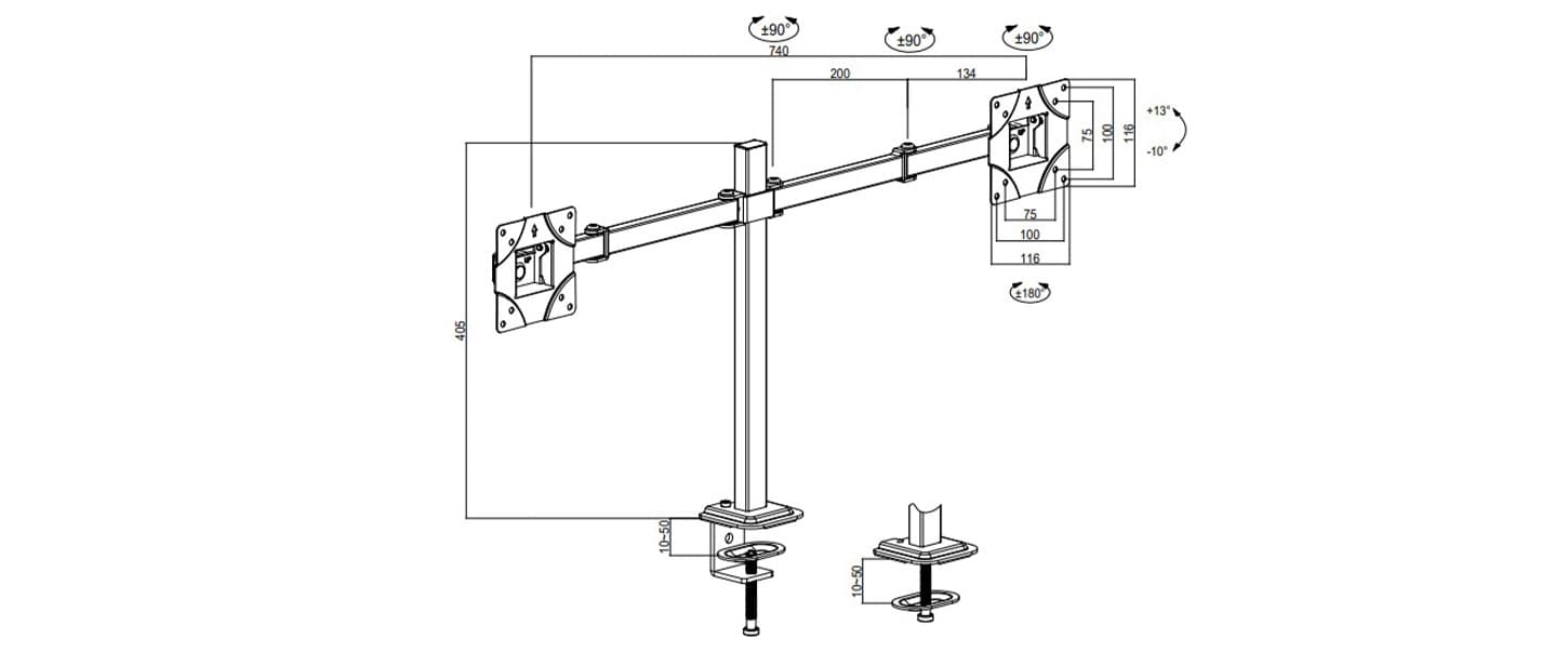 Suporte Articulado Para 2 Monitores Zinnia TMS 180, 17 Pol. a 32 Pol., Preto, ZNO-TMS180-BL01 - miniatura 5