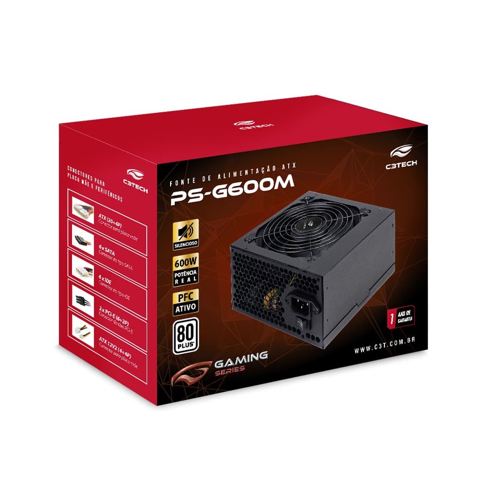 Fonte ATX 600w 80 Plus Bronze C3Tech Gaming - PS-G600B