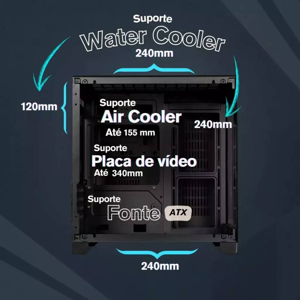 Gabinete Gamer Rise Mode Galaxy Glass M Mini Vidro Temperado USB 3.0 S/ Fan - Preto - miniatura 7